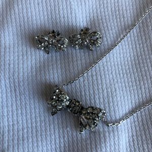 Juicy Couture Silver Bow Necklace and Earrings Set